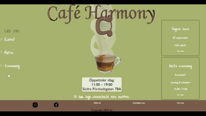Video of website for Café Harmony in Malmö.